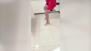 crossdresser, sissy, femboy, transvestite, Ladyboy taking photos of her melons, his girlfriend comes