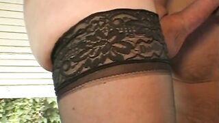 Golden-haired French shemale shows her tugjob skills to her lover