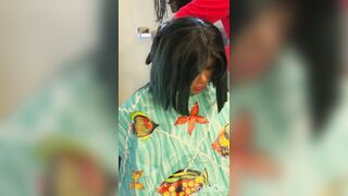 Older mini black sex doll cums after haircut