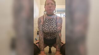 Lewd sissy rides vibrator