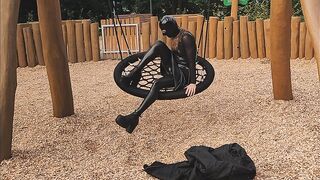 Latex ladyboy trans tgirl public floozy Roksi