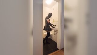 Caged Sissy Maid Serf – Cleaning the Bath for Mastix and Her Boyfriend