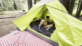Caught Masturbating in the Woods!! Butch Playgirl Rubs Vagina in tent, VOYUER/EXHIBITION-FTM,TOMBOY,DYKE