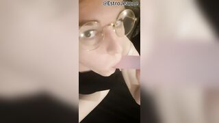 A cute nerd trans femboy, masturbates and plays with a sex tool, whilst taking a selfie
