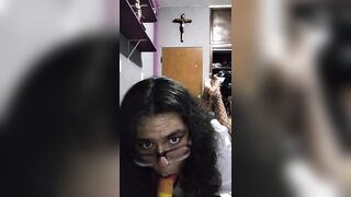 Chunky Trans beauty playing with sex-toy