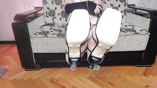 Marvelous femboy wearing sheer top with shy smile