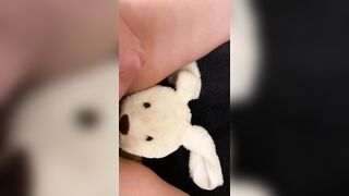 POV Large clitoris urinate on plushie toy