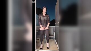 Sissy teasing and sex tool riding on balcony