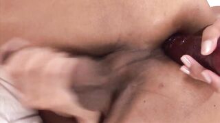 Left at home one youthful trans angel drilled herself with a vibrator