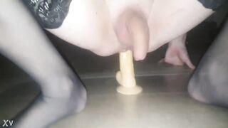Riding my sextoy in ebony nylons