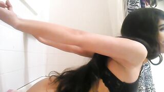 T-girl brunette hair using vibrator on her butt