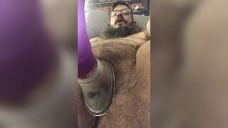 FTM bear chub plays with blowjob toy