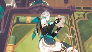 alhaitham drilled whilst reading - genshin impact\