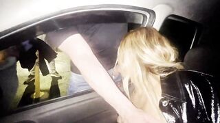 Bitch blowing large rods at the car, the nasty hotty likes to suck at public after shw got screwed at the car