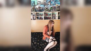 Stupid Gal plays with a wand on her puppygirl couch