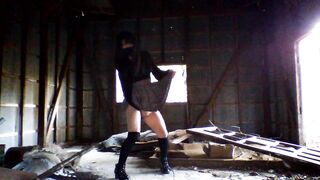 Charming transgender woman masturbates in an abandoned warehouse