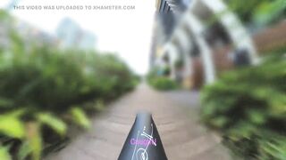 Ass-plug and filled condoms in public riding a bike - caught!