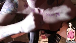 Large Brown Dong Gets Sucked and Cums all over Tranny Transexuals Melons