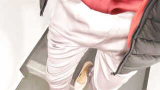 I urinate two times in my satin outfit with hose and highheels outdoor