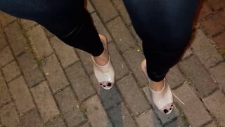 platofrm mules and leggings - public crossdressing