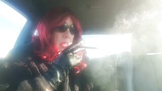 OLDER CD TS SISSIE CAR SMOKIN' A VS120, THEN A MORE120