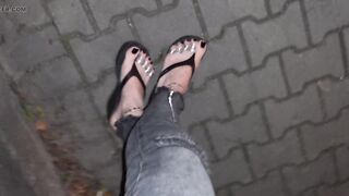 my feet and toe rings - public crossdressing