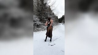 In the snow with underware