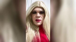 Concupiscent Crossdresser squirts on a sex-toy hands free then sucks it talks smutty to the camera