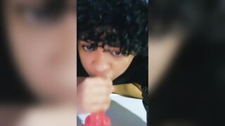 Large Booty Femboy gives a Oral pleasure to a Sex-toy