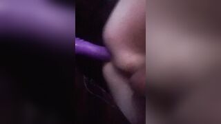 tiny sissy 105lb whore with large white girlcock taking a large sextoy