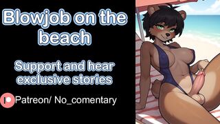 I give a oral job to my shemale hentai girlfriend on the beach