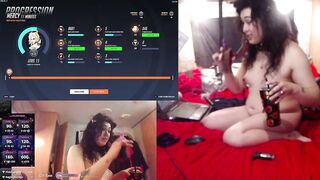 Bone Gagged trans Catgirl in Chastity tries to play overwatch whilst viewers vibe her plug succubus egirl gamer streamer livestream camgirl three/4