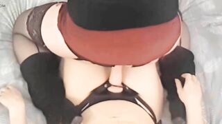 I bang my sissy with my belt-on sextoy and finish her off with a self-facial.