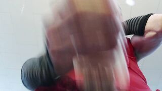 red lace glasses femboy crawl tease - fleshlight screw & cums on camera lens