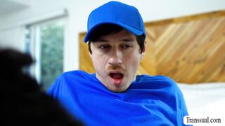 Stepmom caught this pervert delivery dude sneaking during the time that shes taking a washroom