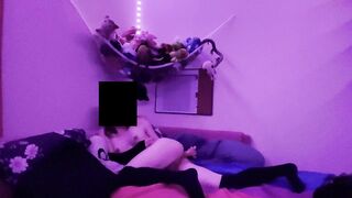 Transgirl floozy rides and screws herself with a sex-toy