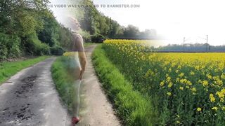 Nude in underware on the busy railway