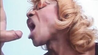 Ebony and white trans anal...cum on knob