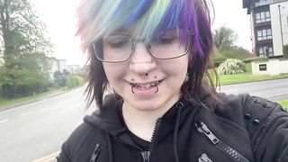 Goth Tboy Uses Remote Control Sex tool in Public