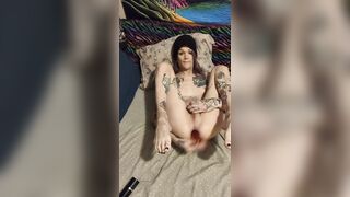 Trans angel showing off her feet during the time that slamming a sextoy unfathomable in her cunt