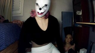 Bunny May Pt1! Female masked beauty plays around with her white rabbit mask and her rubber body!