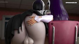 Raven & Starfire Fellatio Below The Table And Facial Ejaculation - CG Animated