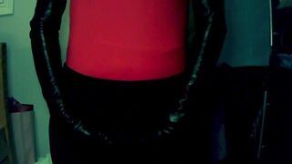 Forever Smiles Pt1! Masked in a masked female mask a very glad beauty puts on her leather gloves!