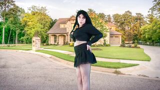 555 Femboy Outdoor Beautiful Gothic Traveller in front of Ravishing Home