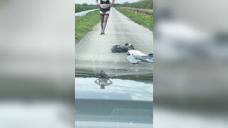 Crossdresser spouse, outdoors after work flashing.