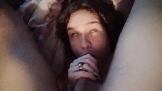 Clueless Trans Cutie with Leash Records Herself Sucking her ramrod, gets cut Short Coz of Storage