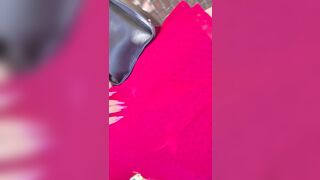 Sissy walking outside showing her chastity cage