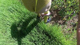Walking in a yellow field in a yellow stocking