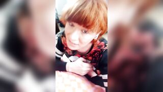 tiny red head rides double knob with fire