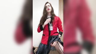 Femboy in cosplay can't control himself and ends up cumming
